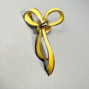 Yellow Ribbon Pin Ballou Vintage Enamel Brooch w/ BALLOU REG'D on Fastener